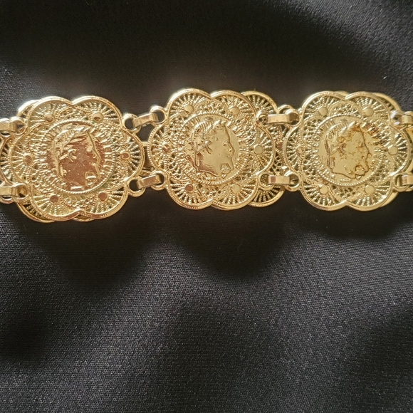 Vintage Gold Plated  Napoleon 1862 French Coin Bracelet Statement Piece - Picture 2 of 5